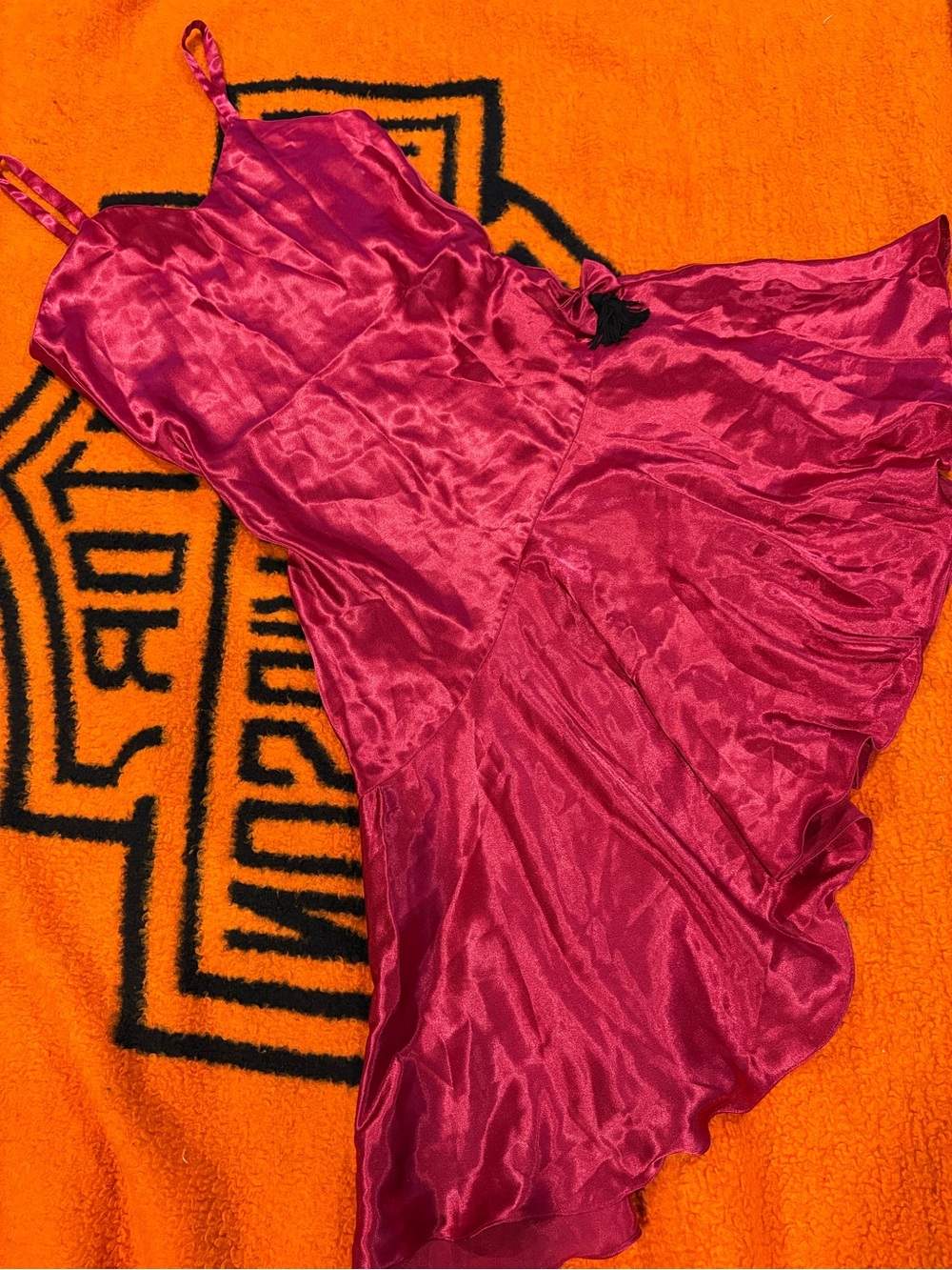 90s Victoria’s Secret Gold Label Magenta Pink Satin Ruffle Slip Dress